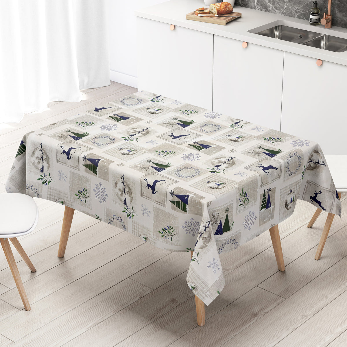Wachstuch Tischdecke 06352-02 blau grün Weihnachten Skandinavien Renti –