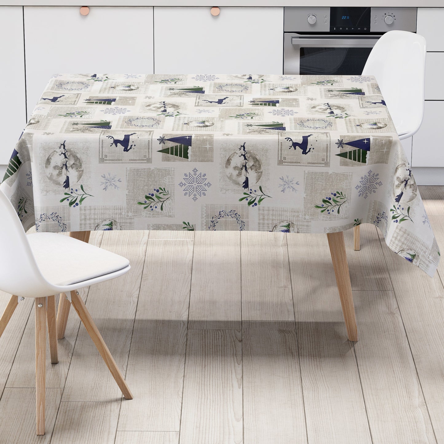 Wachstuch Tischdecke Weihanchten Schneeflocke Skandi