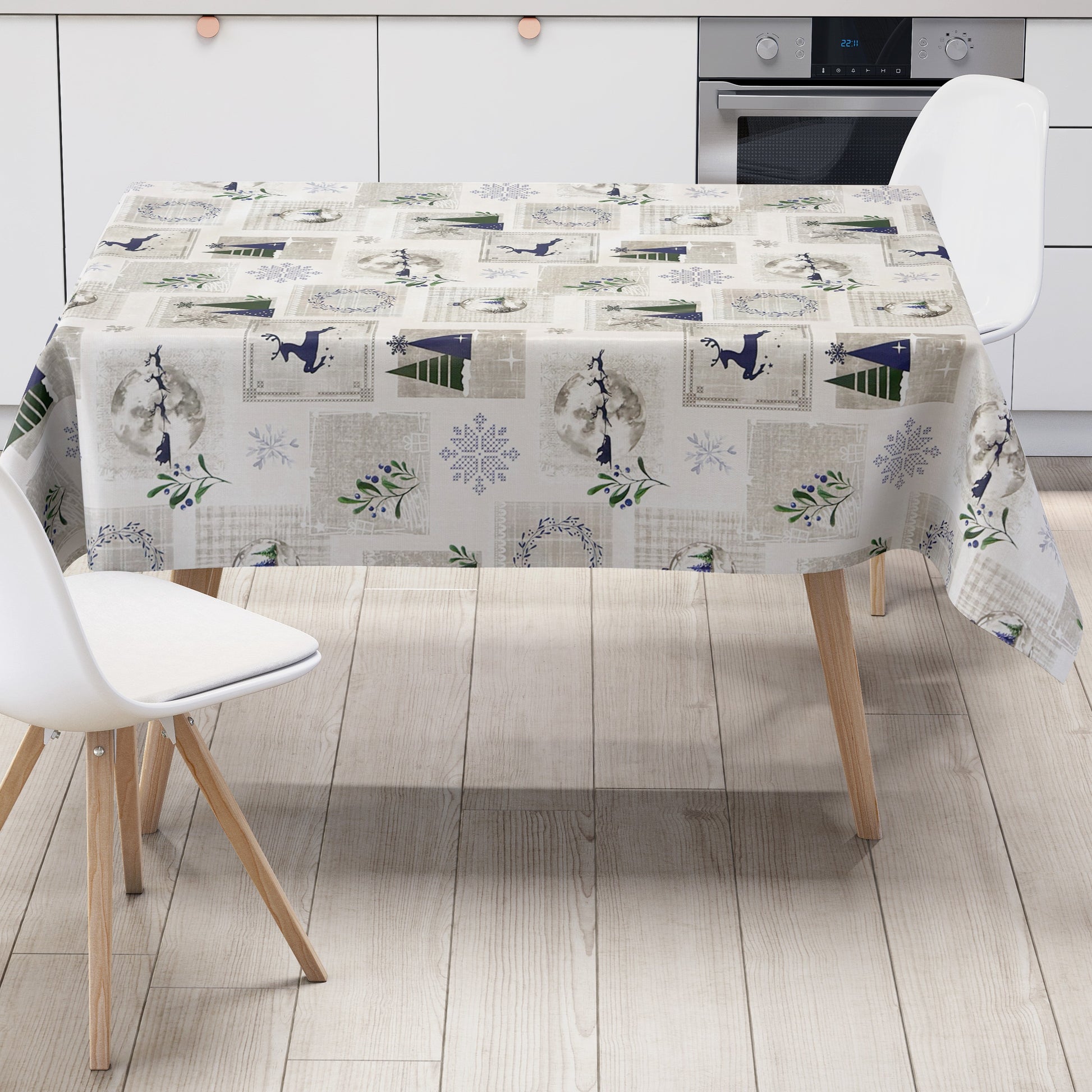 Wachstuch Tischdecke Weihanchten Schneeflocke Skandi
