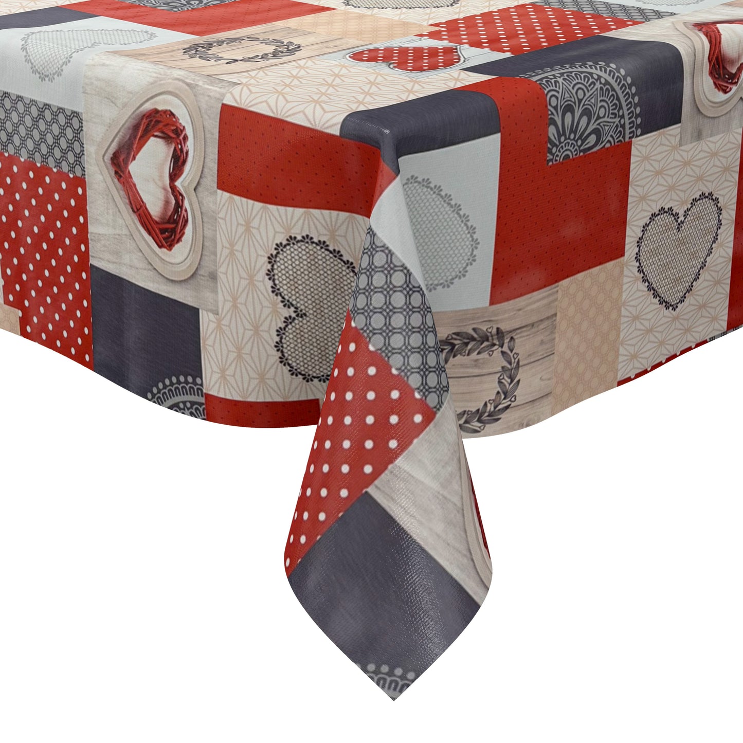 Wachstuch Tischdecke 06353-01 rote Herzen LOVE Holz eckig rund oval