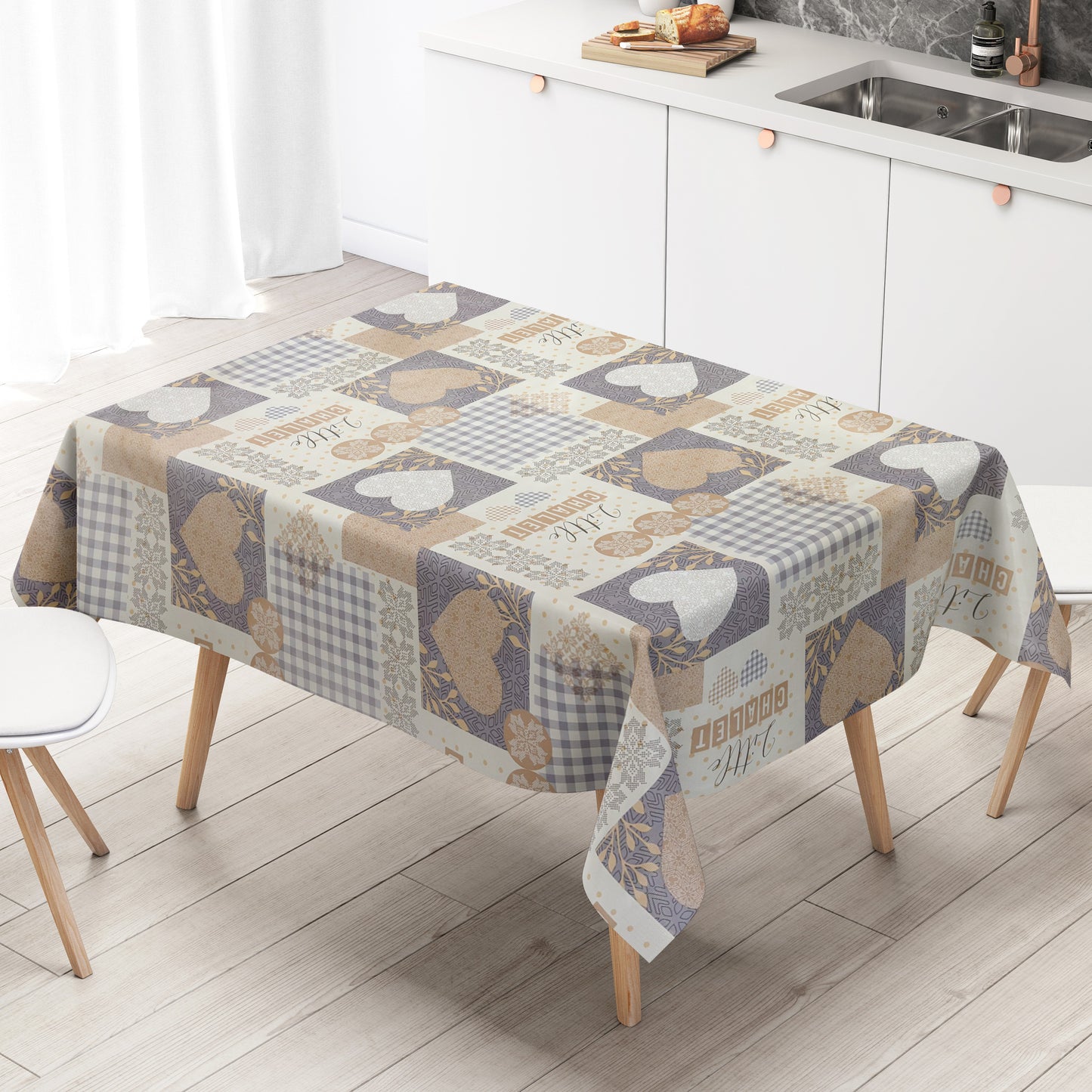 Wachstuch Tischdecke Herzen chalet