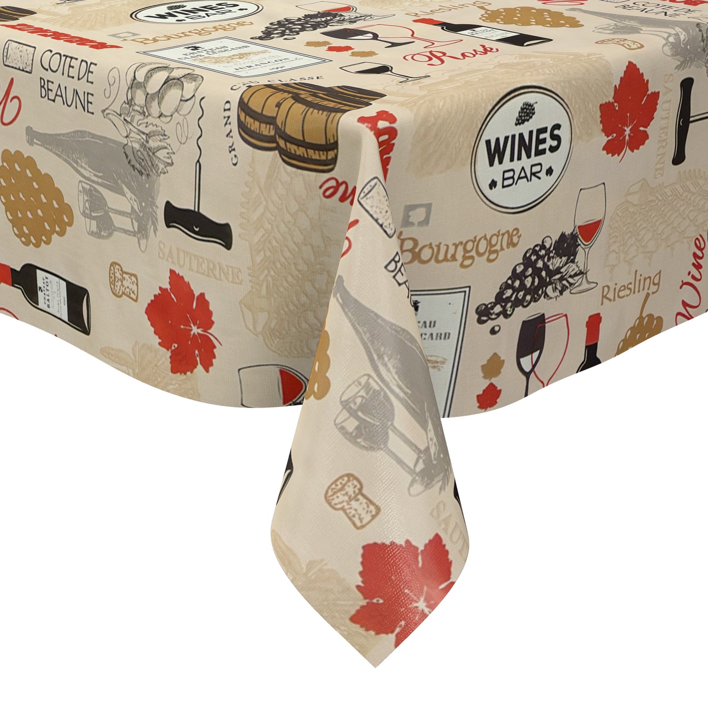 Wachstuch Tischdecke 06376-02 beige Vinothek Wein Korken eckig rund oval