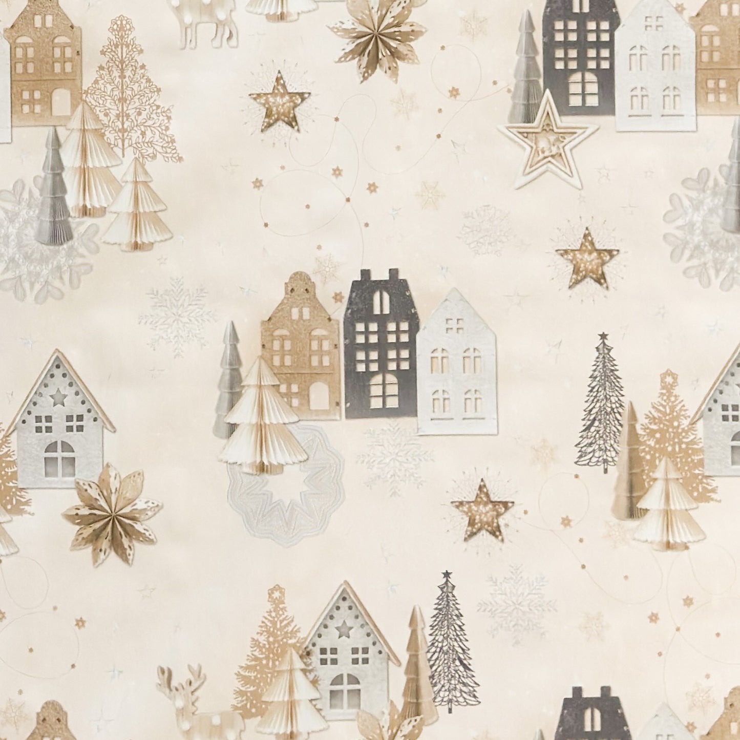 Wachstuch Tischdecke Weihnachten Häuser beige