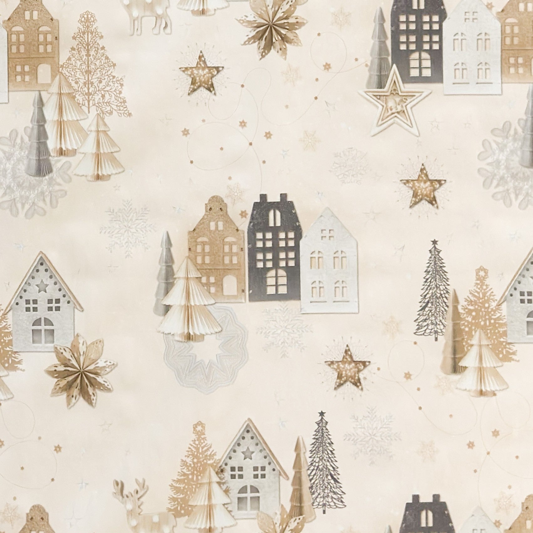 Wachstuch Tischdecke Weihnachten Häuser beige