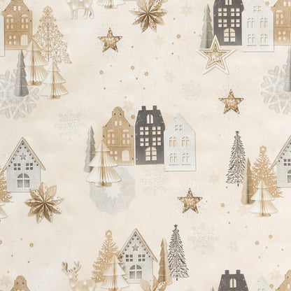 Wachstuch Tischdecke Weihnachten Häuser beige