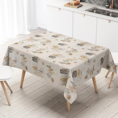 Wachstuch Tischdecke 06378-01 beige Weihnachten Advent Winterdorf eckig rund oval