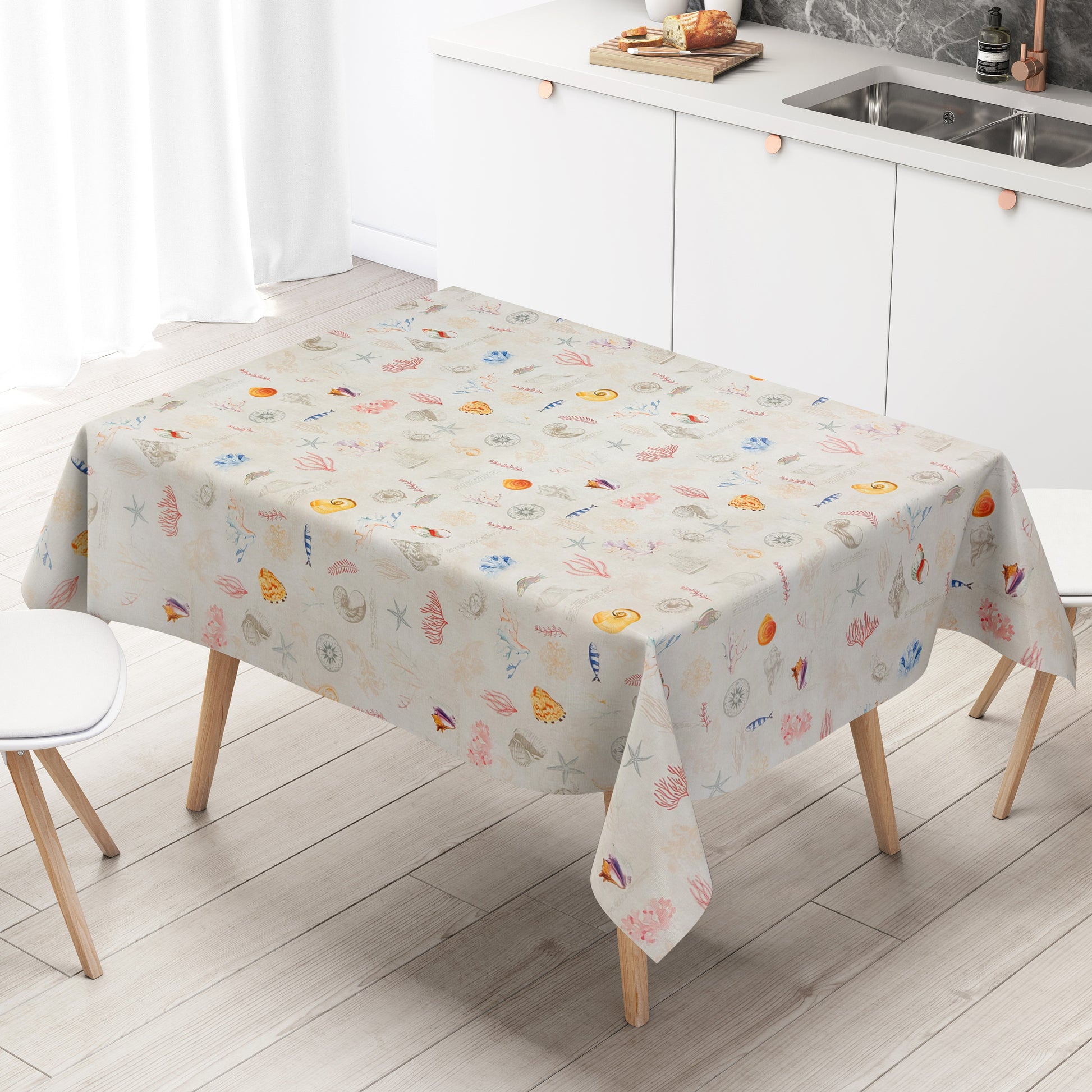 Wachstuch Tischdecke maritim Korallen Fische Seestern