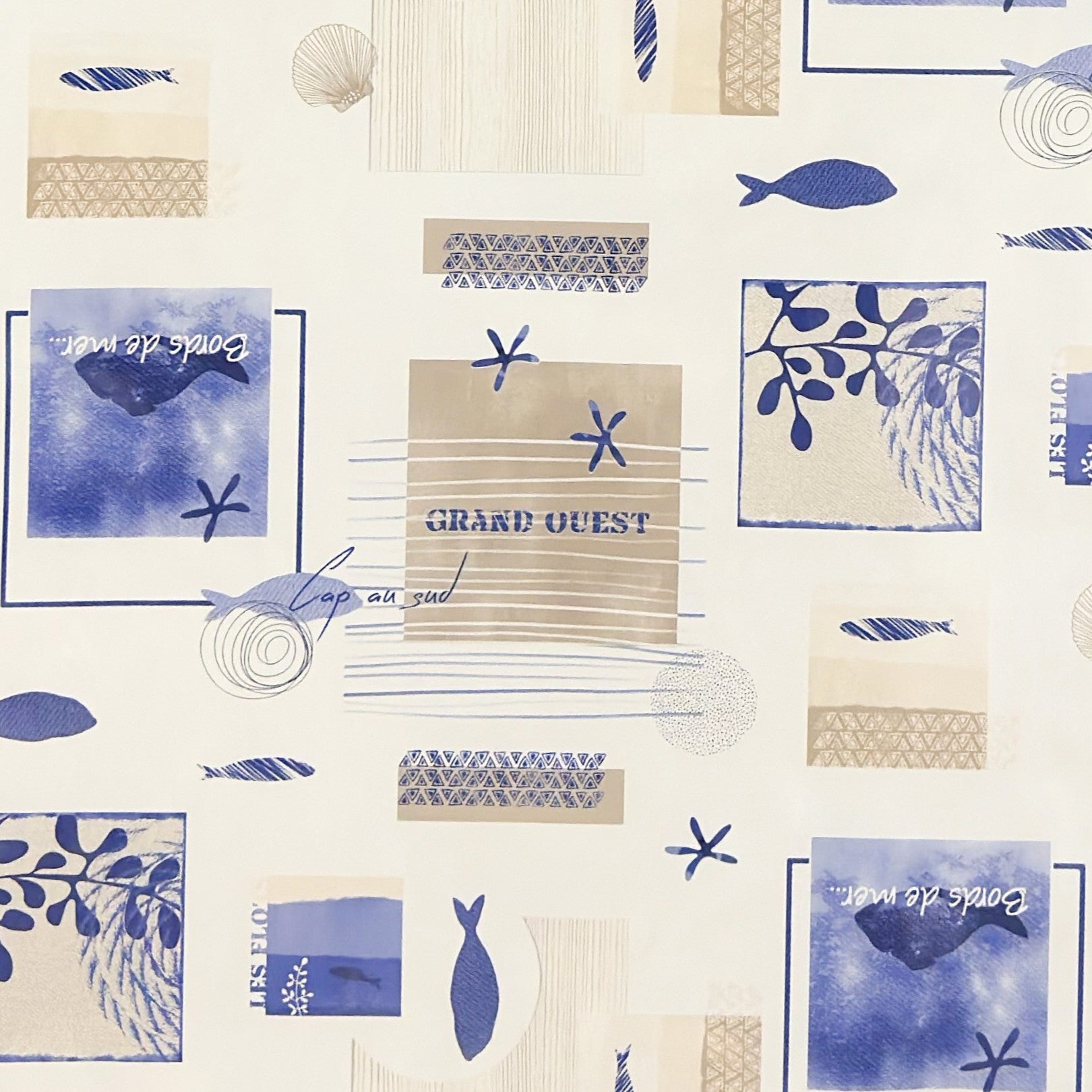 Wachstuch Tischdecke Maritim Blau-Beige – Fische & Seesterne Design