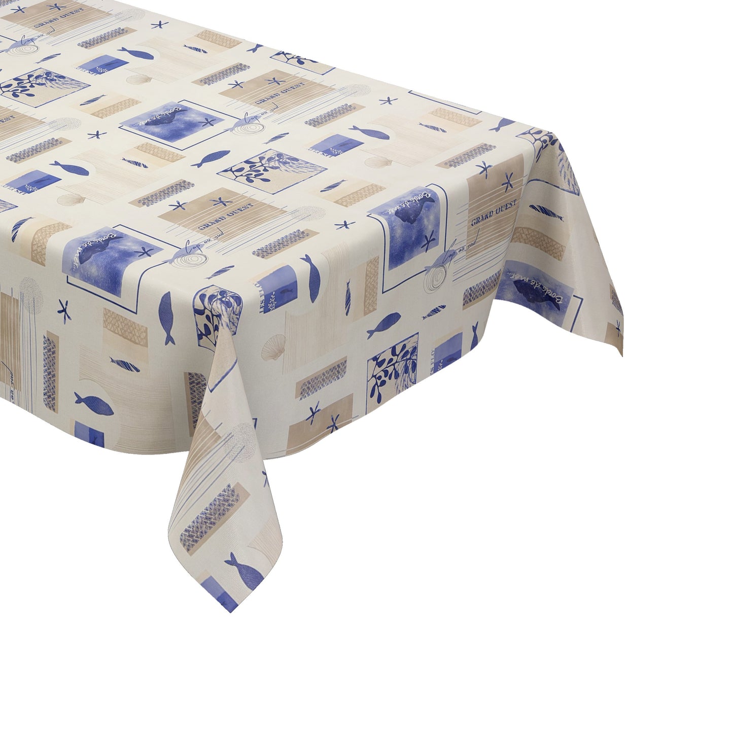 Wachstuch Tischdecke Maritim Blau-Beige – Fische & Seesterne Design