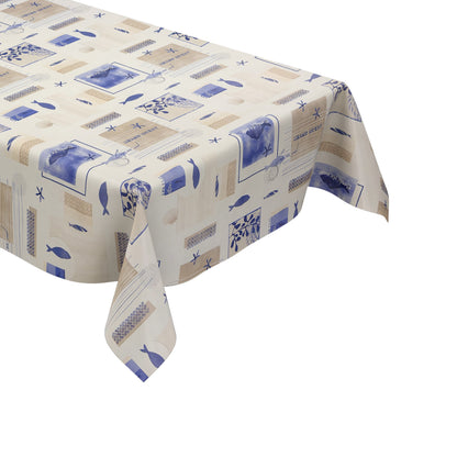 Wachstuch Tischdecke Maritim Blau-Beige – Fische & Seesterne Design