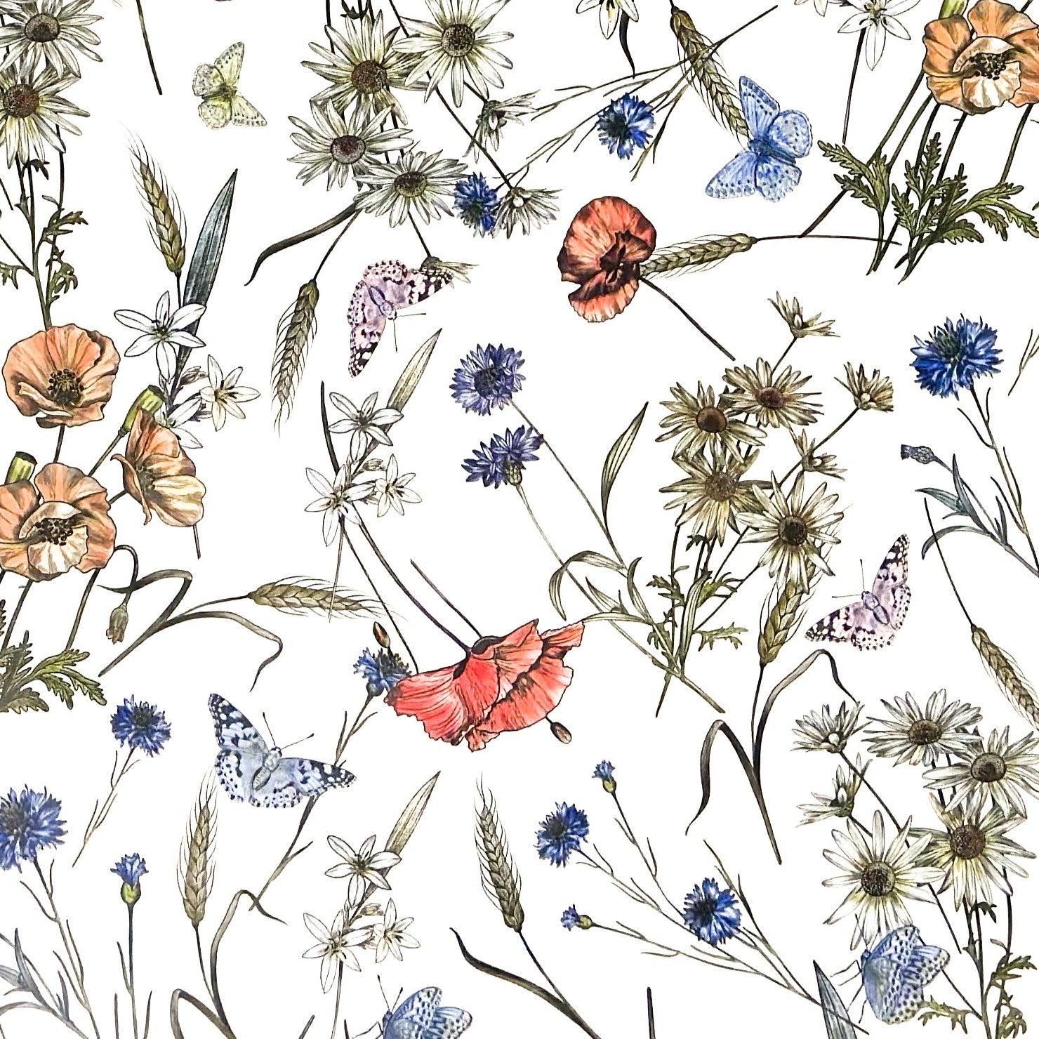 Blumen Wachstischdecke mit Schmetterlingen – Dezentes Floraldesign für jeden Raum