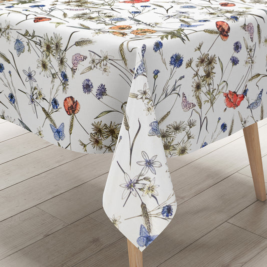 Blumen Wachstischdecke mit Schmetterlingen – Dezentes Floraldesign für jeden Raum