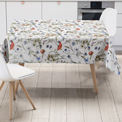 Blumen Wachstischdecke mit Schmetterlingen – Dezentes Floraldesign für jeden Raum