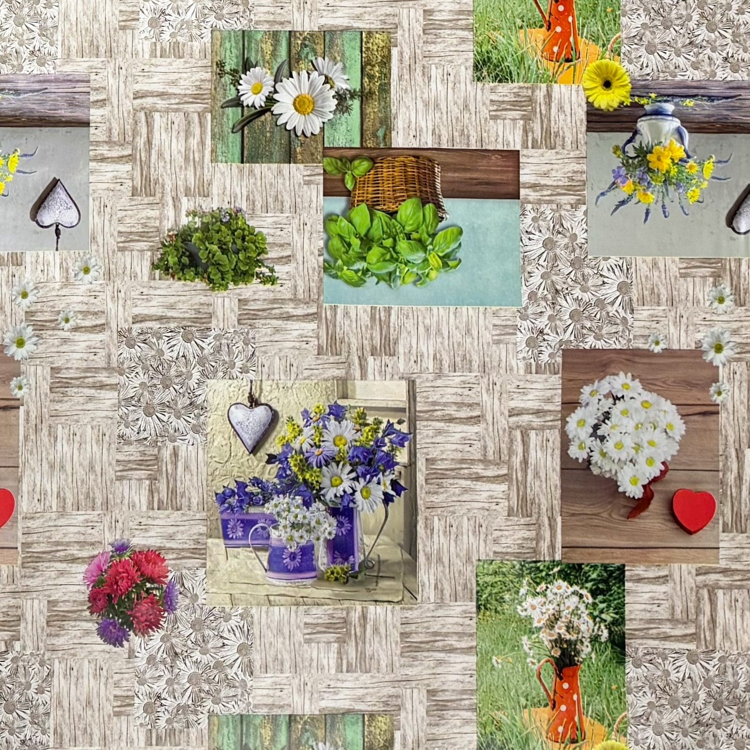 Wachstuch Tischdecke Blumen auf Holz