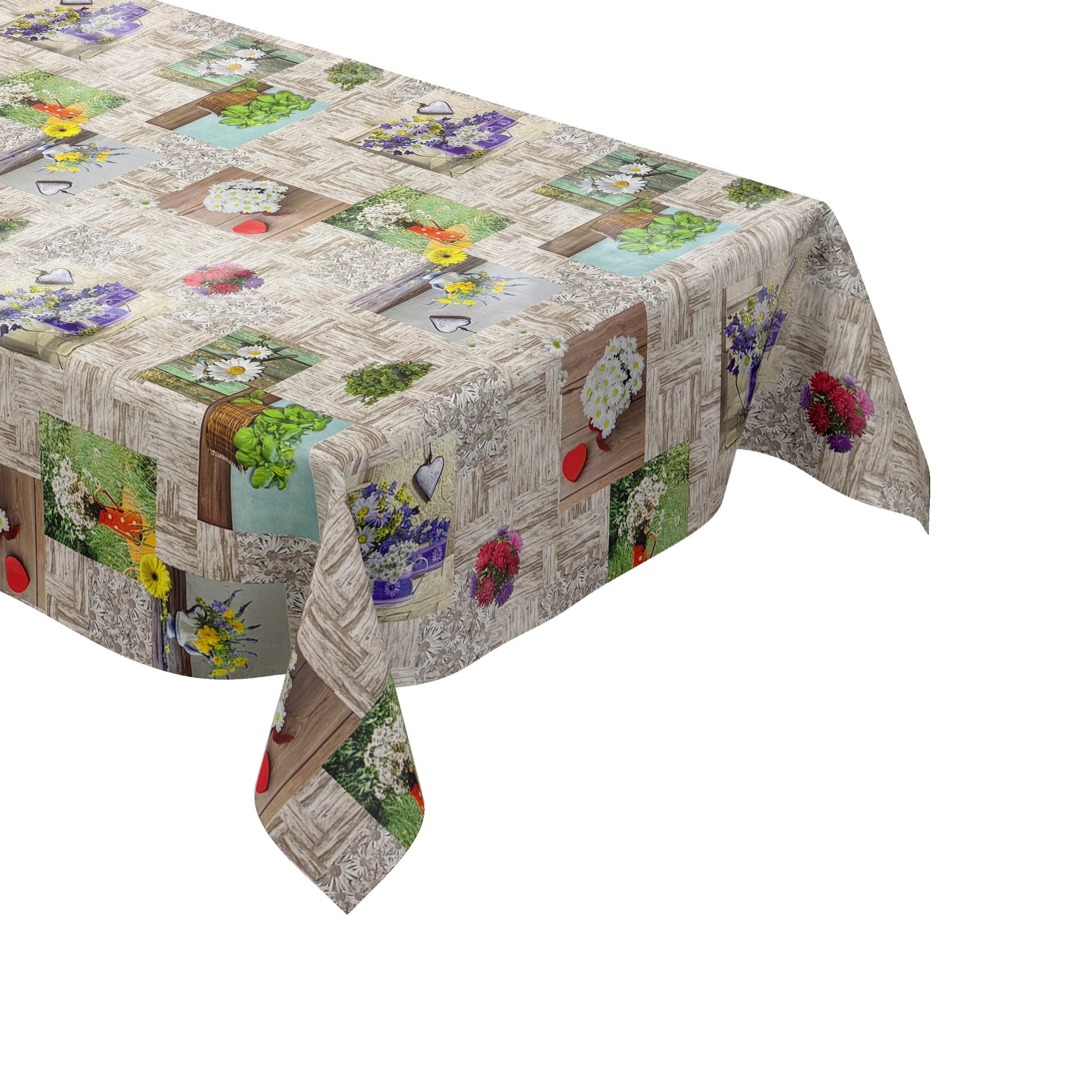 Wachstuch Tischdecke Blumen auf Holz