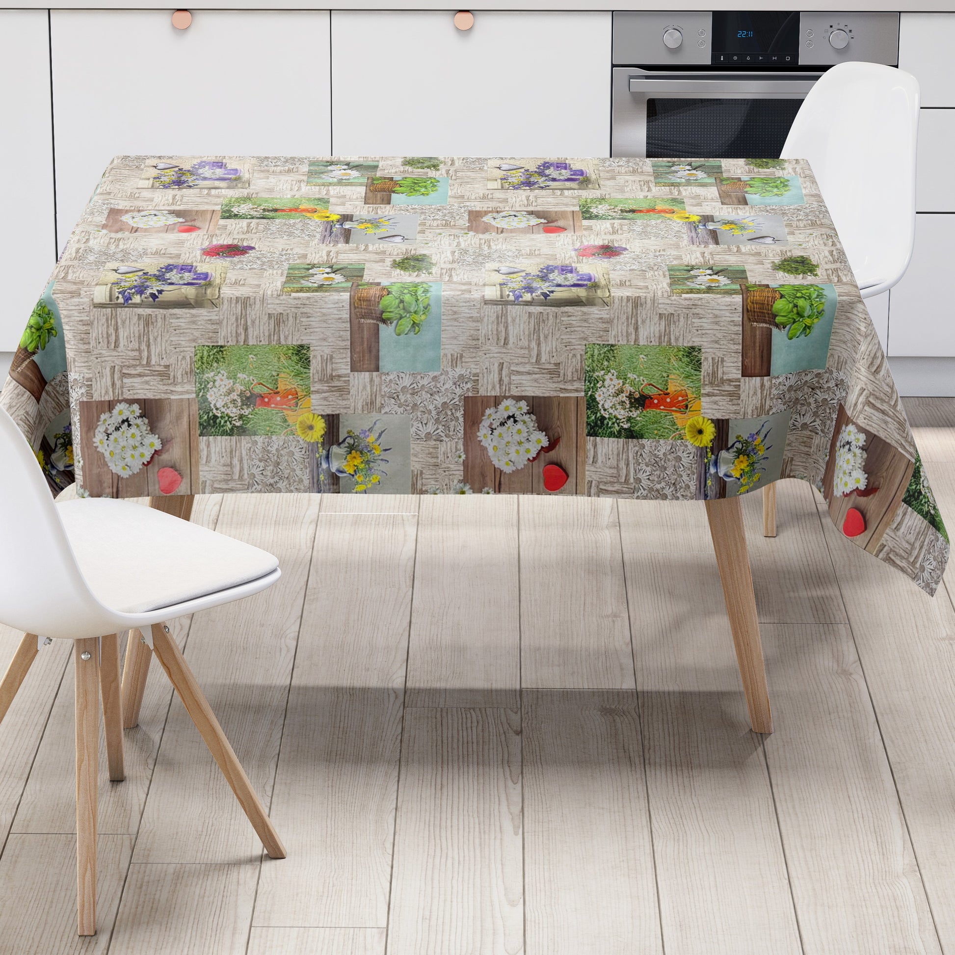 Wachstuch Tischdecke Blumen auf Holz