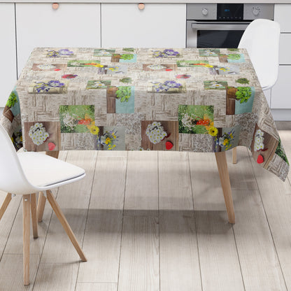 Wachstuch Tischdecke Blumen auf Holz