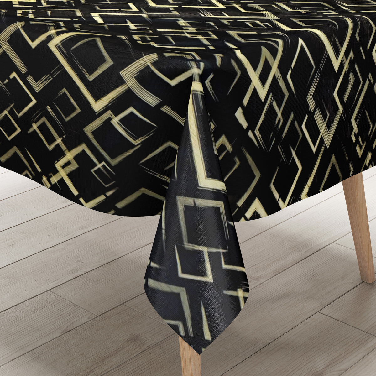 Wachstuch Tischdecke geprägt 124C schwarz gold Geometrie Bauhaus eckig –
