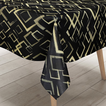 Wachstuch Tischdecke Geometrie schwarz gold