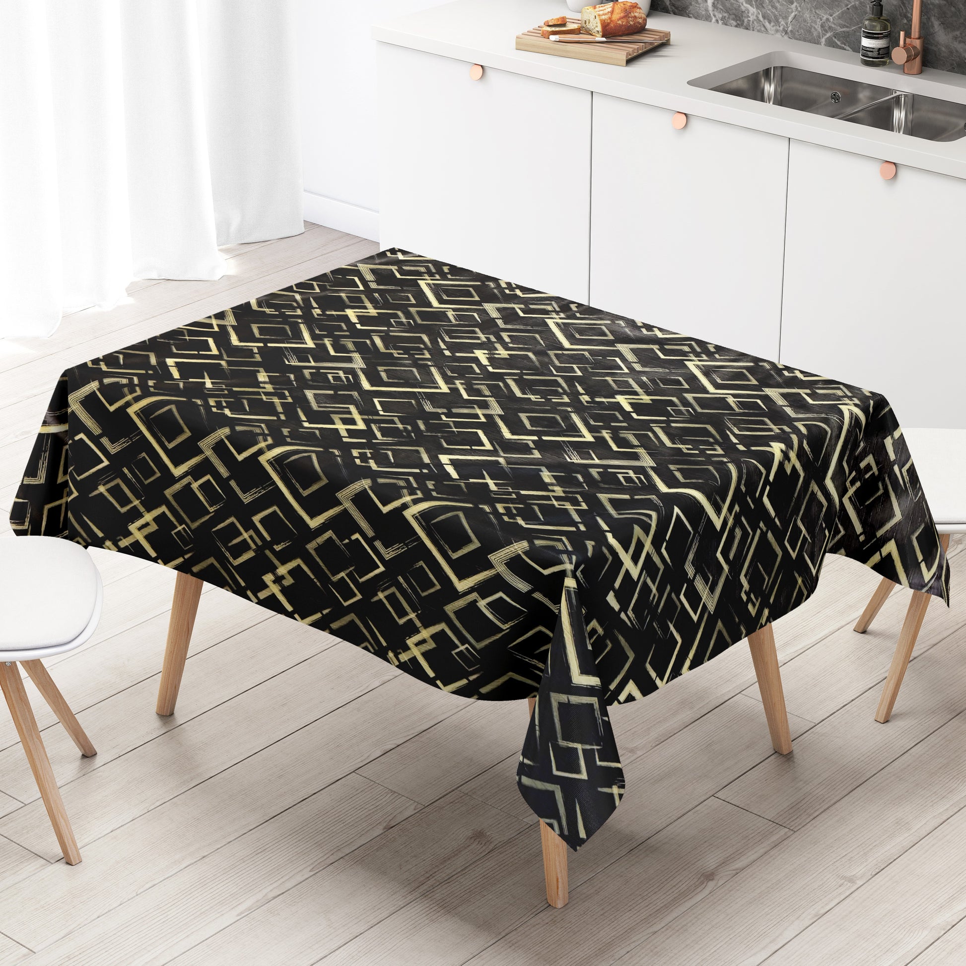 Wachstuch Tischdecke Geometrie schwarz gold