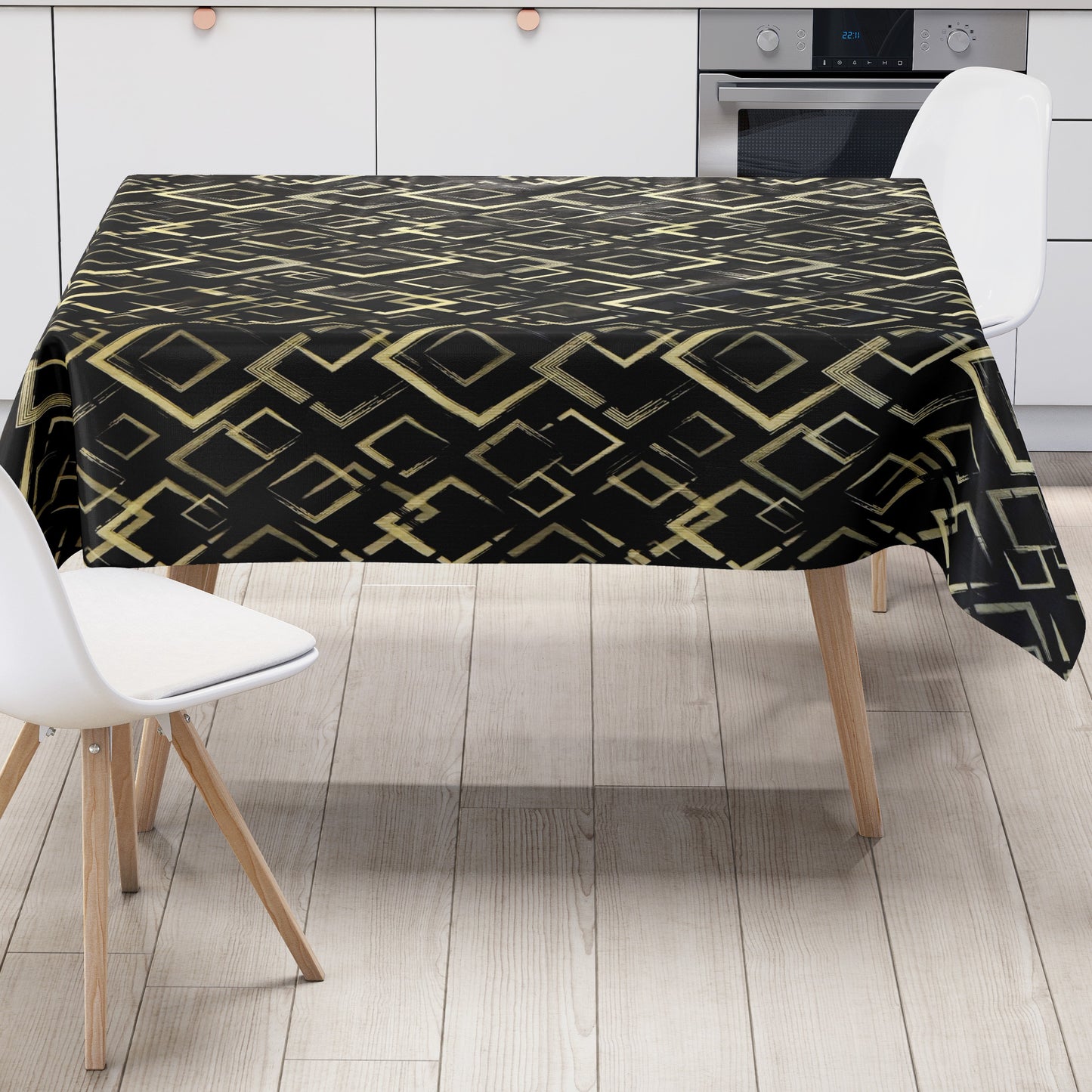 Wachstuch Tischdecke Geometrie schwarz gold