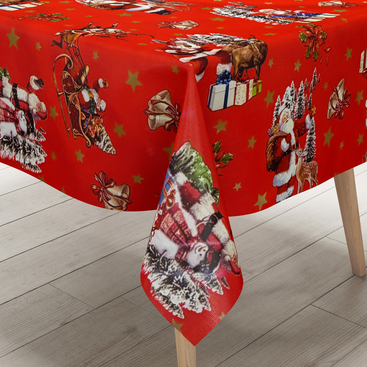 Wachstuch Tischdecke 137A rot Weihnachten Sterne Weihnachtsmann eckig –