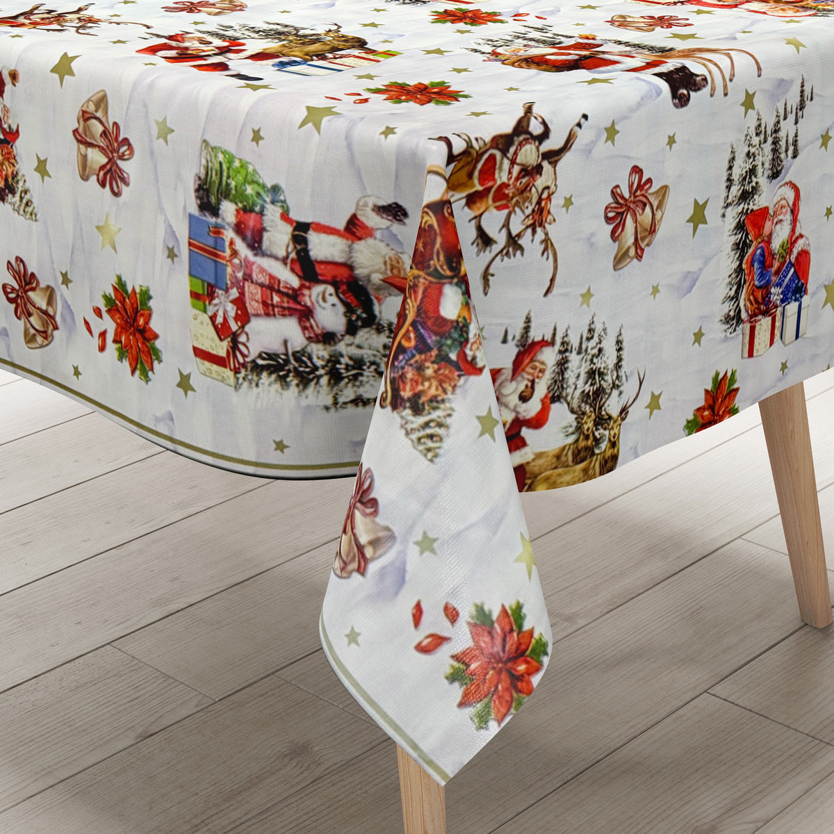 Wachstuch Tischdecke 137F weiß Weihnachten Sterne Weihnachtsmann eckig –
