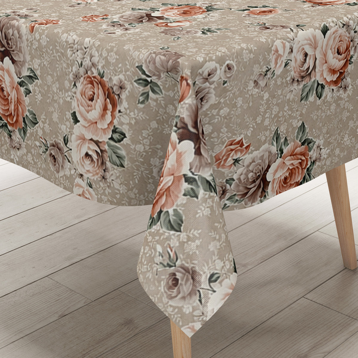 Wachstuch Tischdecke 144C Rosen in altrosa auf taupe eckig rund oval –