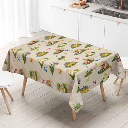 Oilcloth tablecloth 150A beige checked Easter Easter bunny Easter egg square round oval