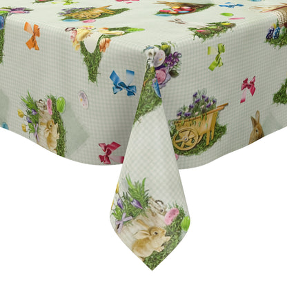 Oilcloth tablecloth 150D mint green checked Easter Easter bunny Easter egg square round oval
