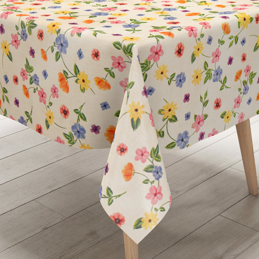 Wachstuch Tischdecke Blumenwiese beige