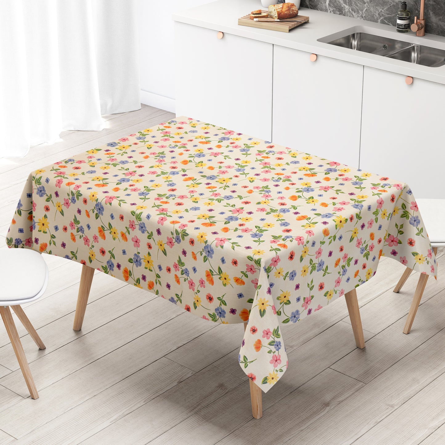 Wachstuch Tischdecke Blumenwiese beige
