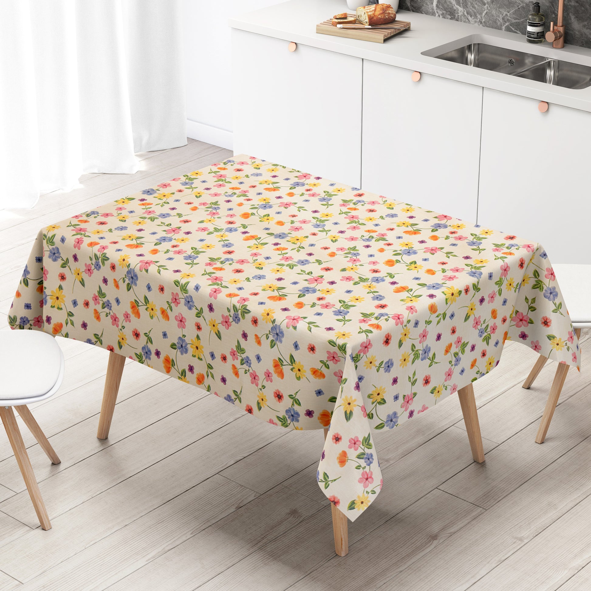 Wachstuch Tischdecke Blumenwiese beige