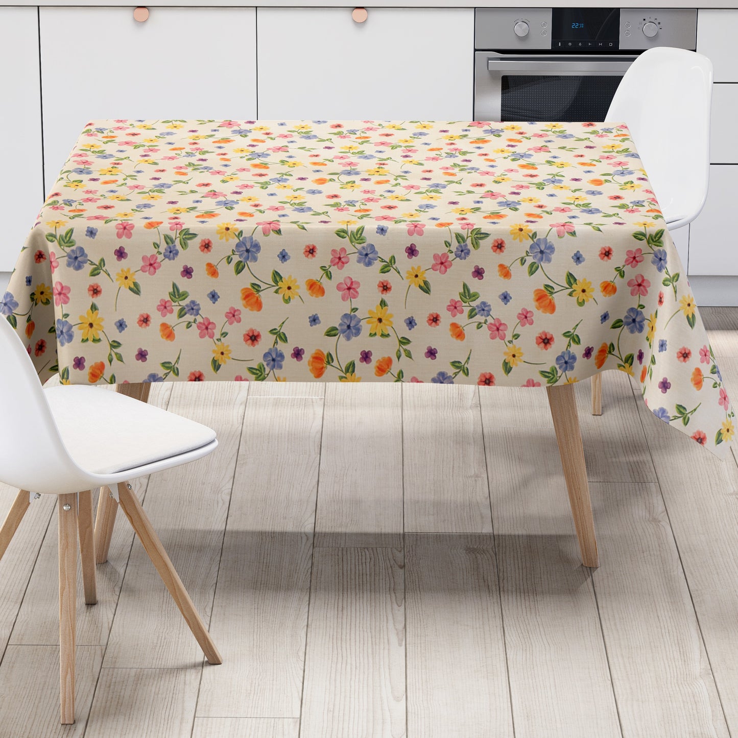 Wachstuch Tischdecke Blumenwiese beige