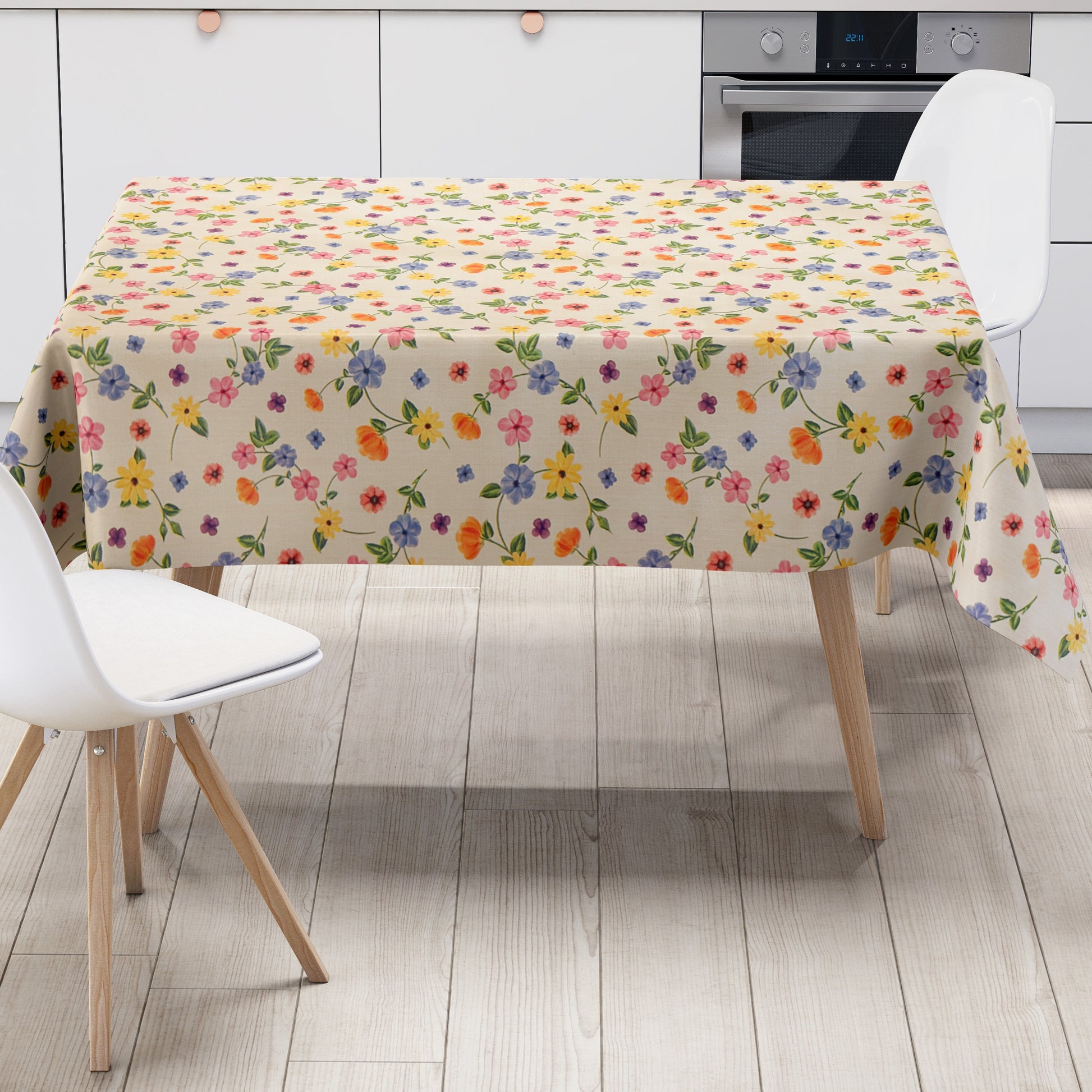 Wachstuch Tischdecke Blumenwiese beige