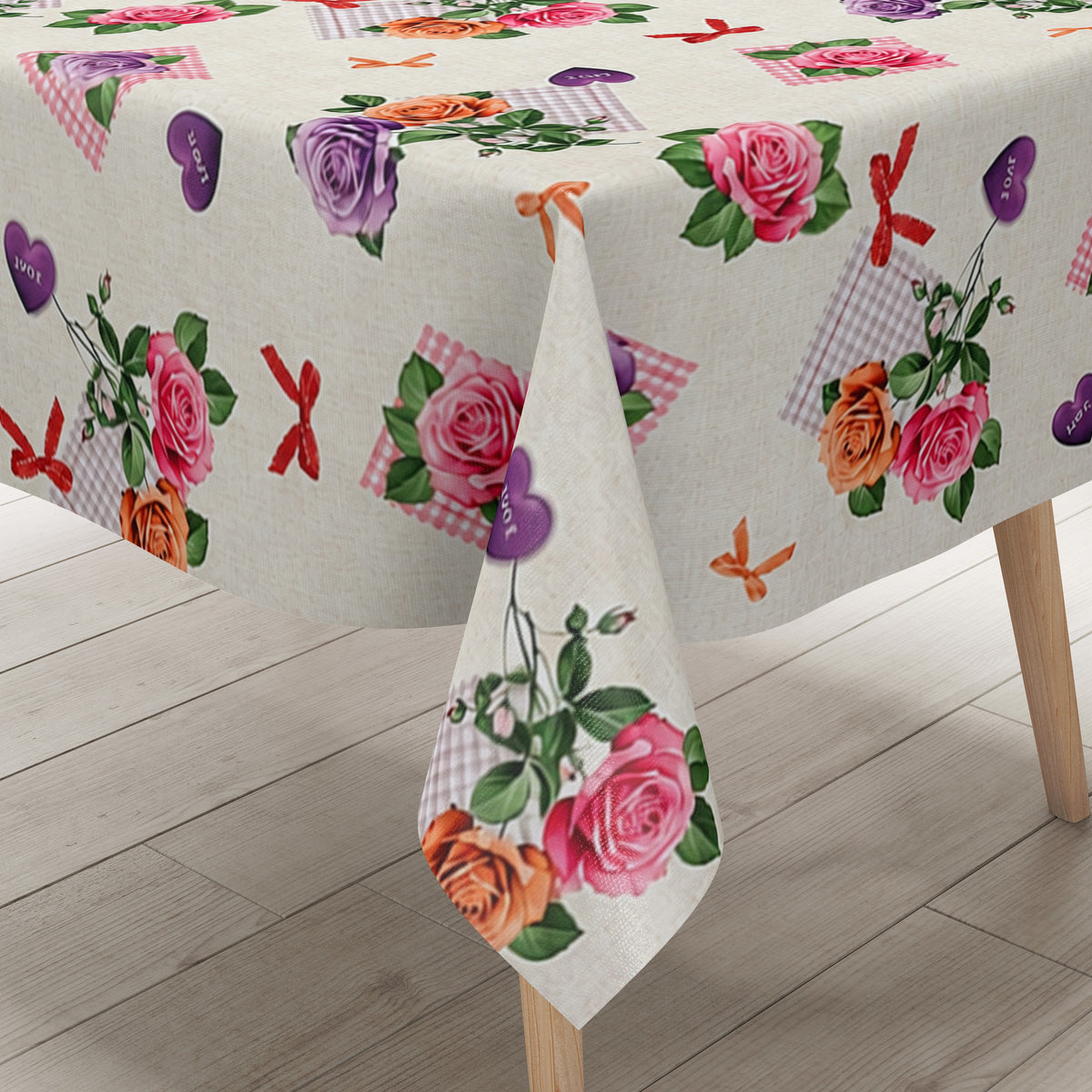 Wachstuch Tischdecke 218A rosa Rosen auf beige eckig rund oval –