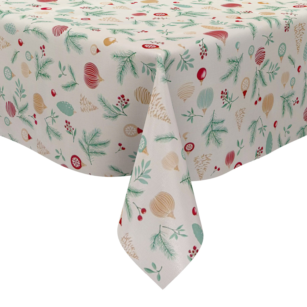 Wachstuch Tischdecke Weihnachten Tannenzapfen und Weihnachtskugeln