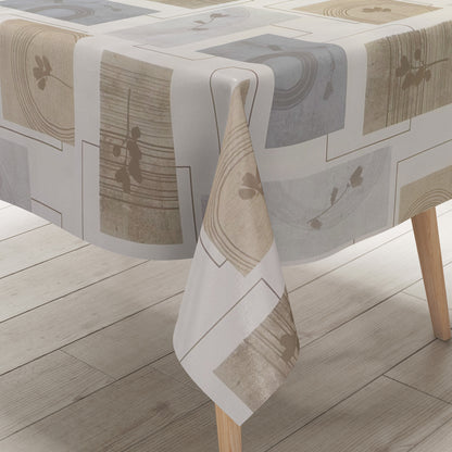 Wachstuch Tischdecke Modern Beige Grau – Grafisches Naturdesign mit Blättermotiv