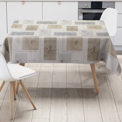 Wachstuch Tischdecke Modern Beige Grau – Grafisches Naturdesign mit Blättermotiv