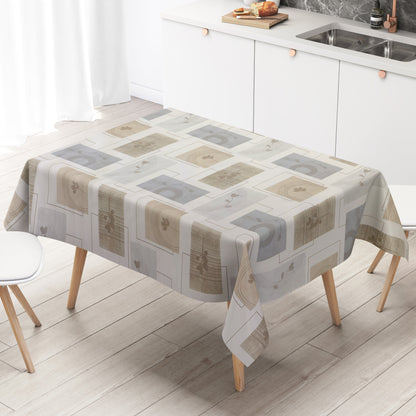 Wachstuch Tischdecke Modern Beige Grau – Grafisches Naturdesign mit Blättermotiv