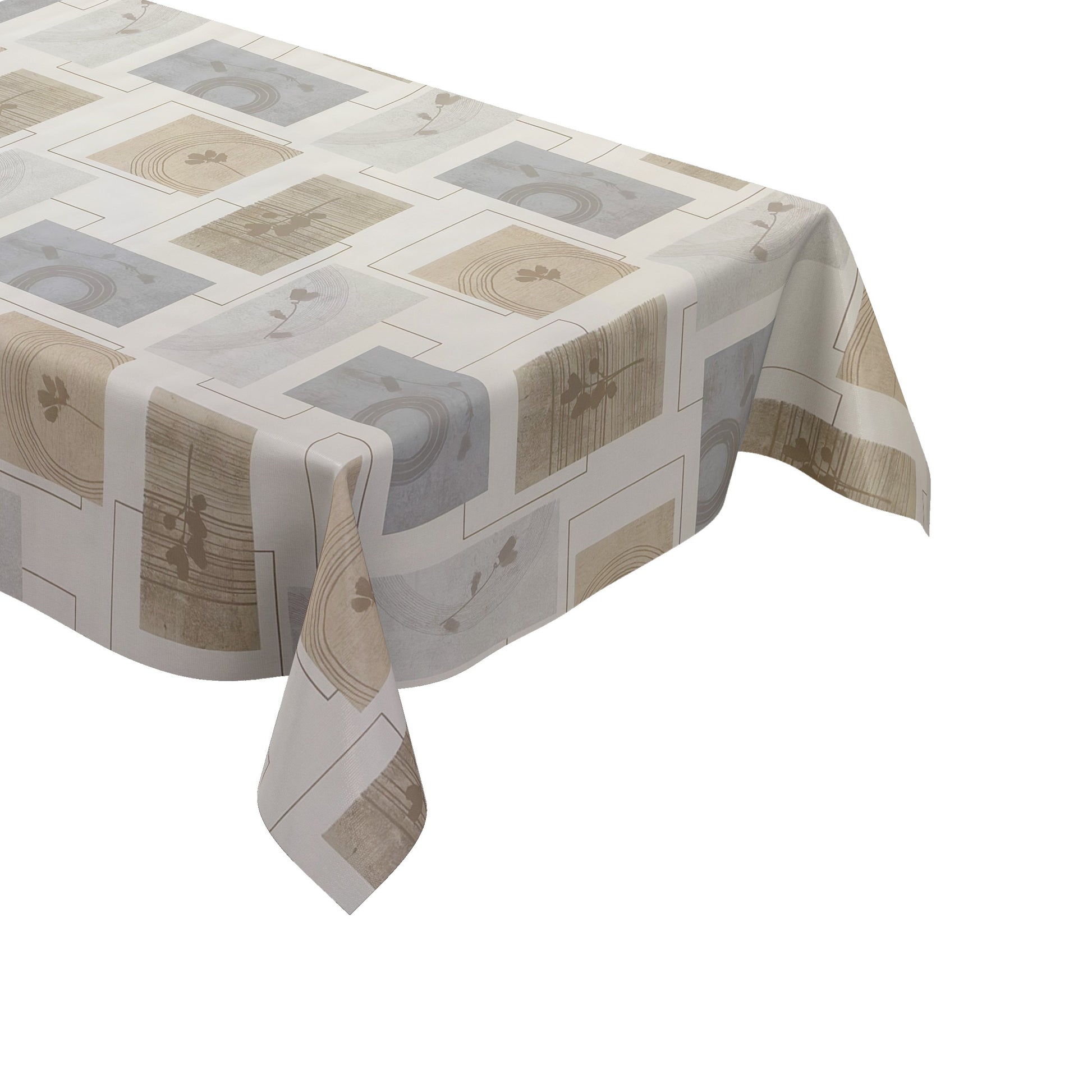 Wachstuch Tischdecke Modern Beige Grau – Grafisches Naturdesign mit Blättermotiv