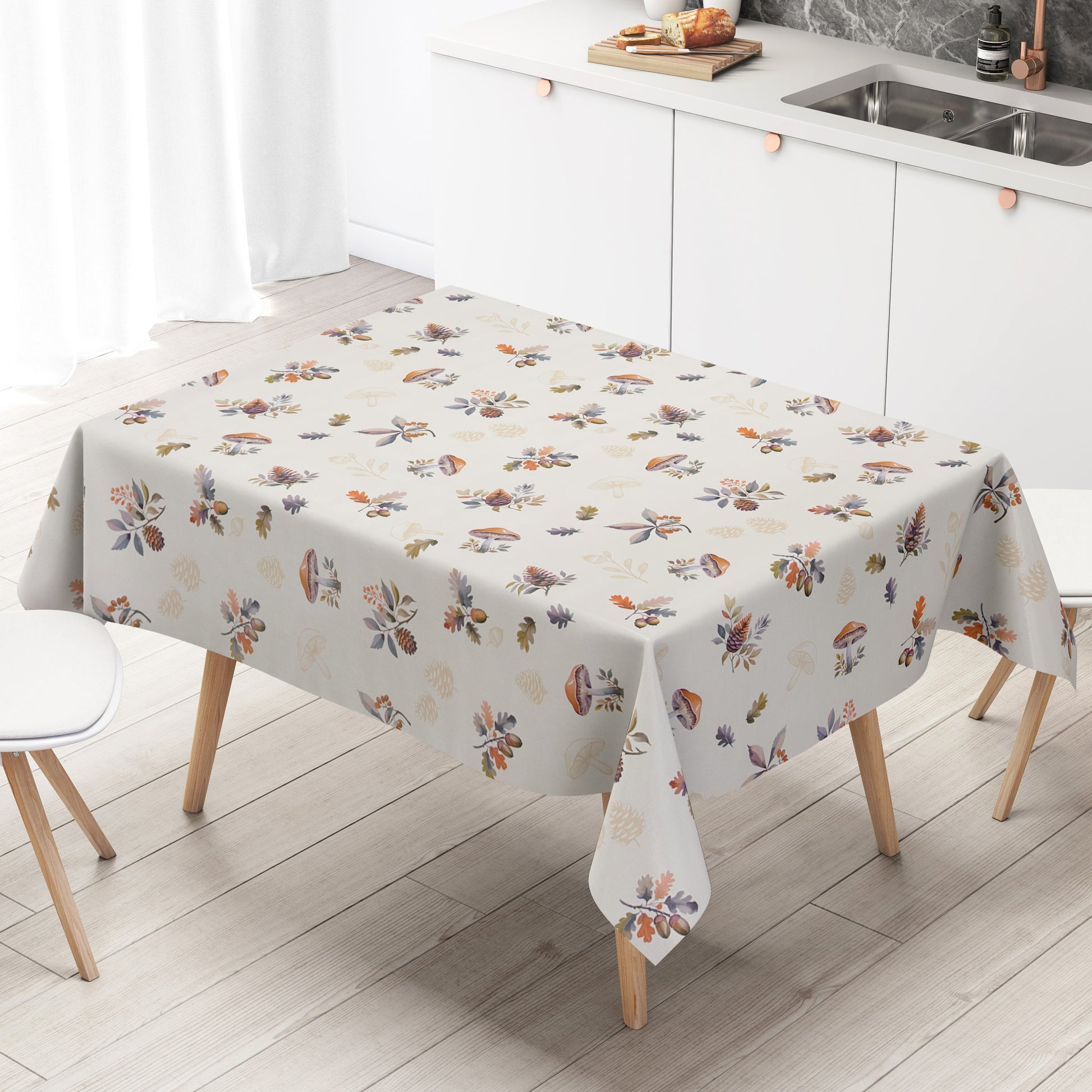 Wachstuch Tischdecke Herbst mit Pilzen und Eicheln und Laub