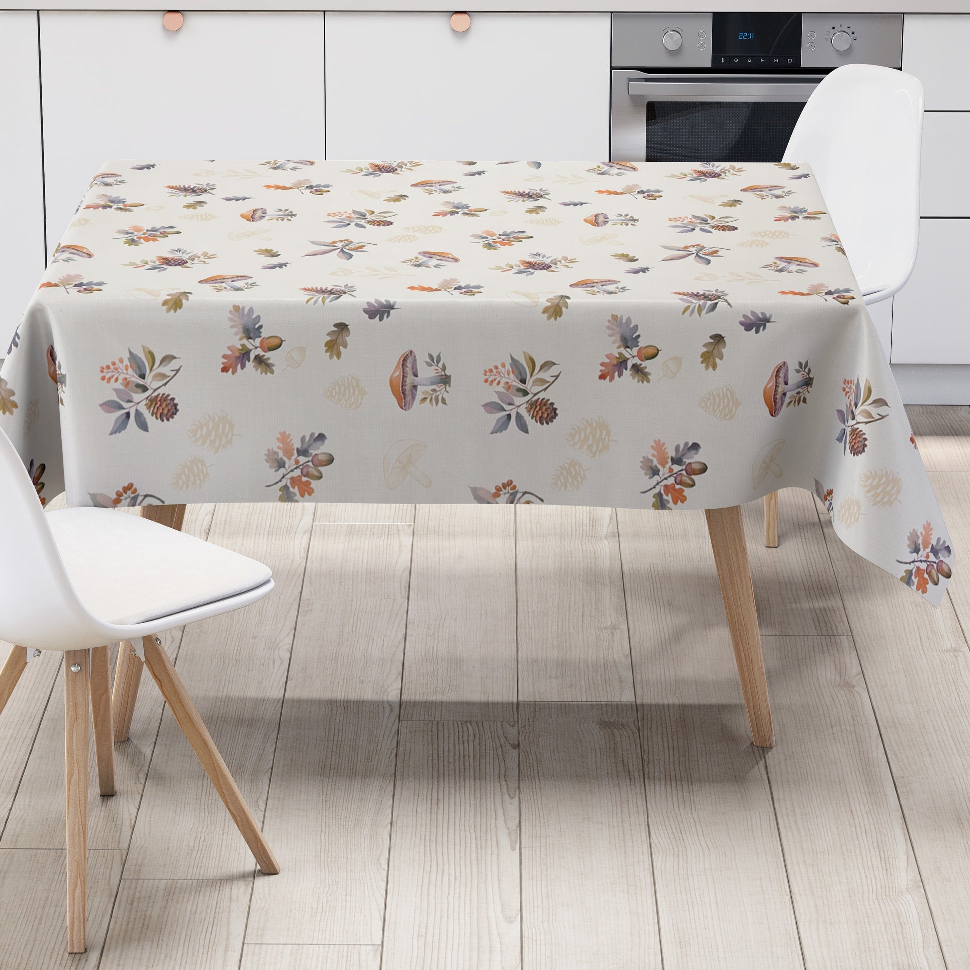 Wachstuch Tischdecke Herbst mit Pilzen und Eicheln und Laub