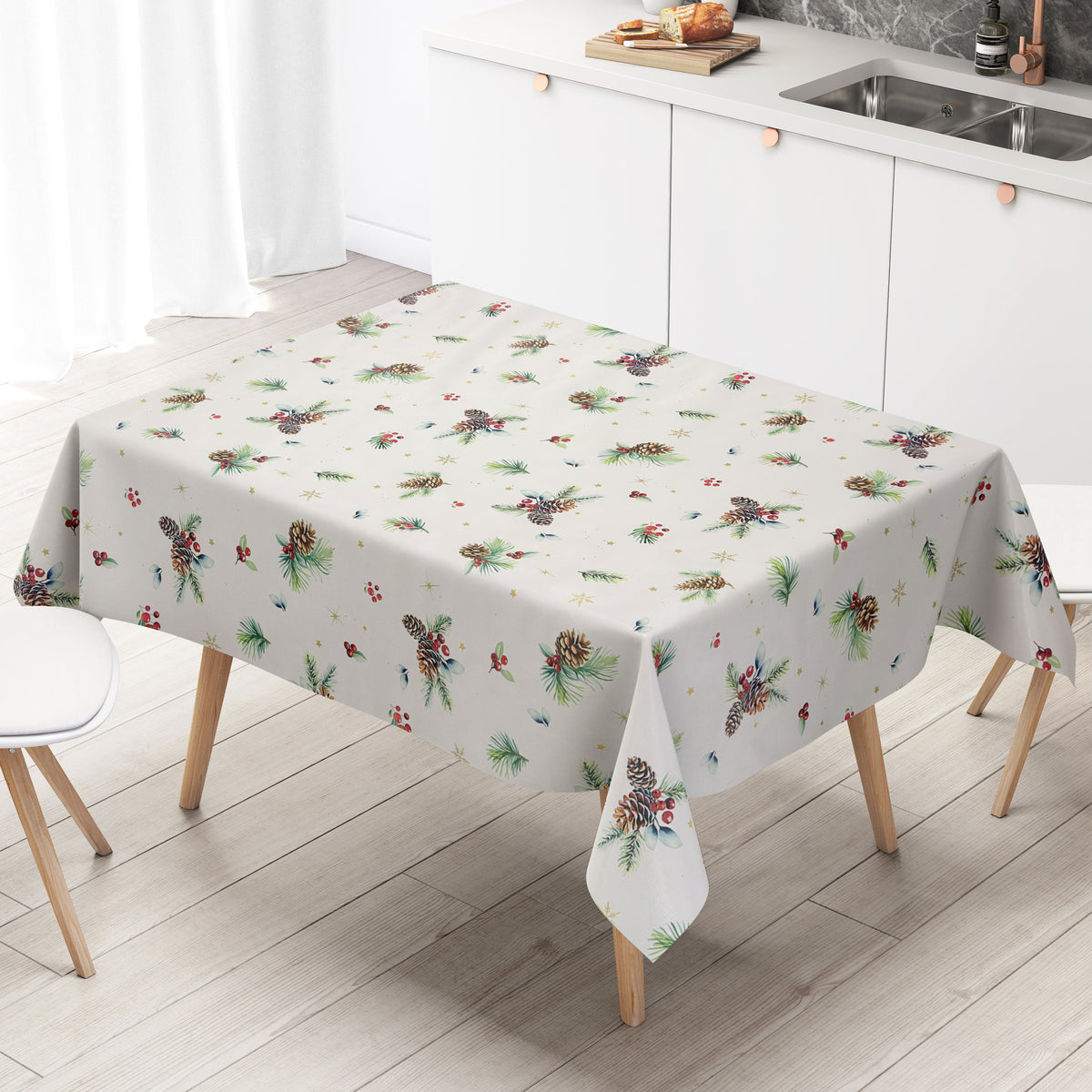 Wachstuch Tischdecke Weihnachten Advent mit Tannenzapfen und Sternen