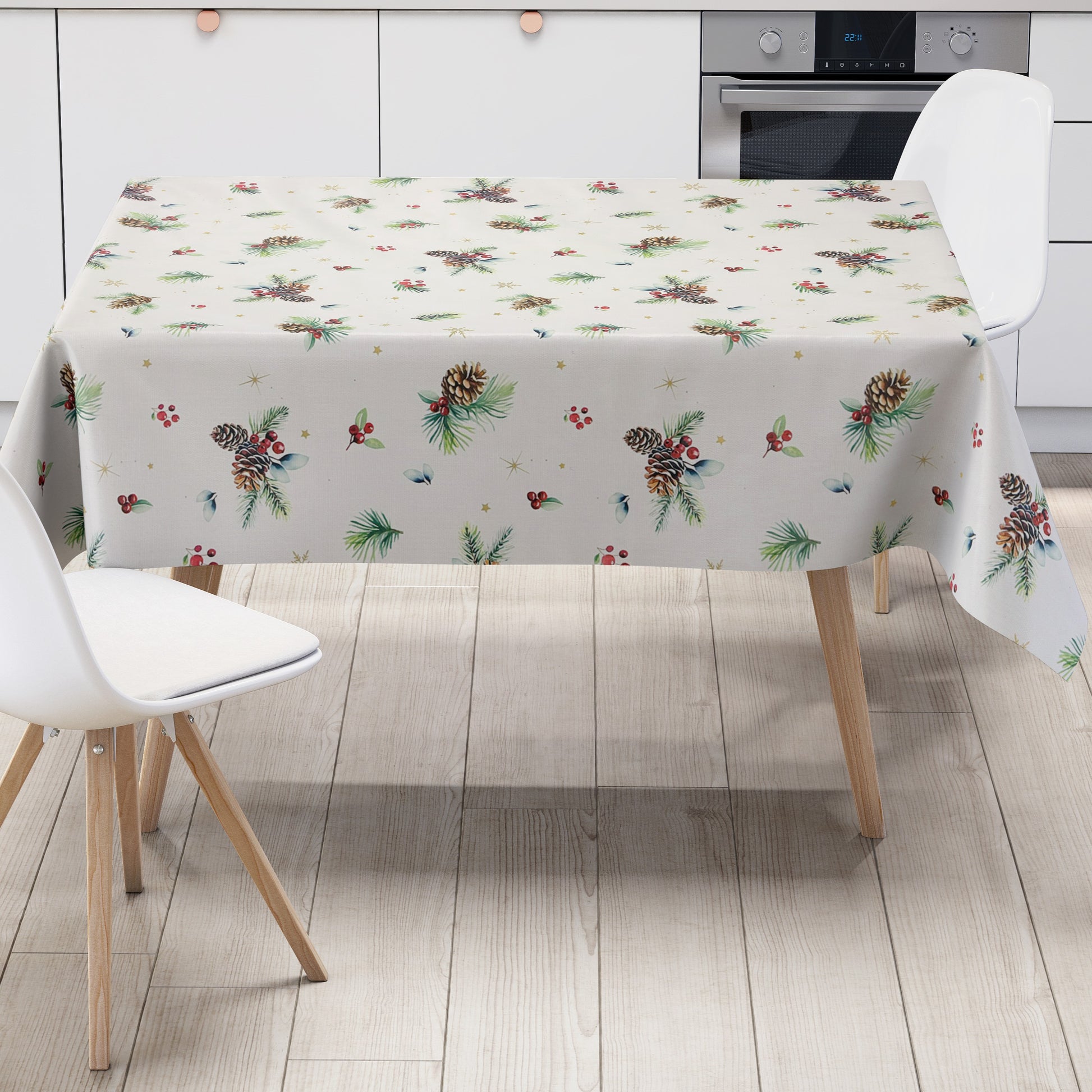 Wachstuch Tischdecke Weihnachten Tannenzapfen Sterne 