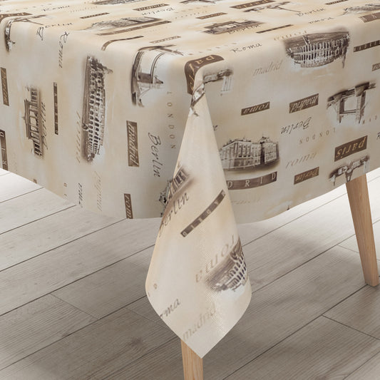 Wachstuch Tischdecke Städte beige