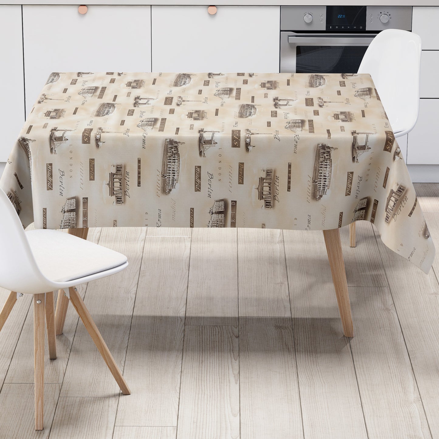 Wachstuch Tischdecke Städte beige
