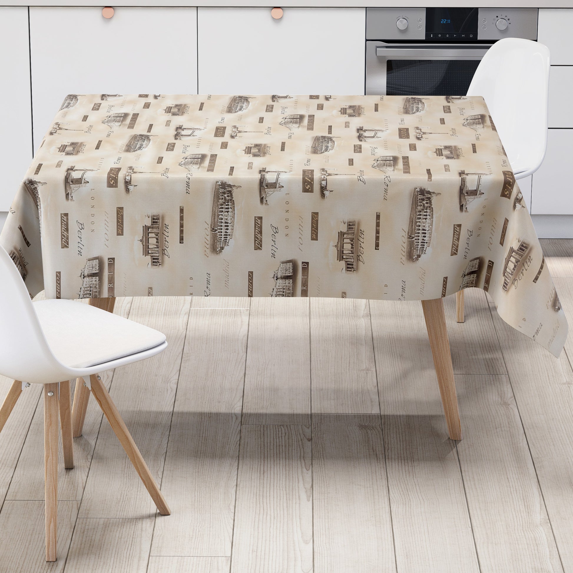 Wachstuch Tischdecke Städte beige