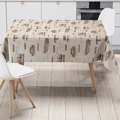 Wachstuch Tischdecke Städte beige