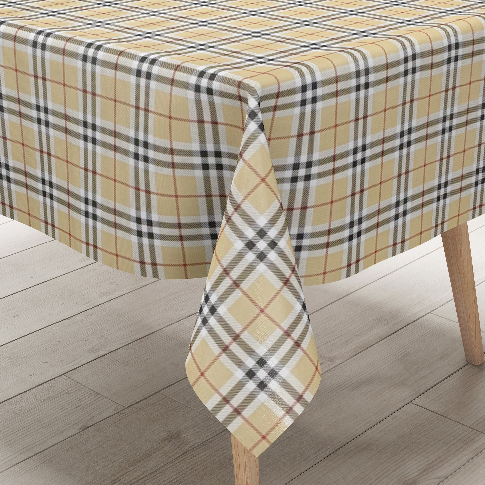 Wachstuch Tischdecke beige kariert Tartan Oxford